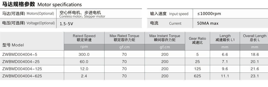 4MM减速电机参数表